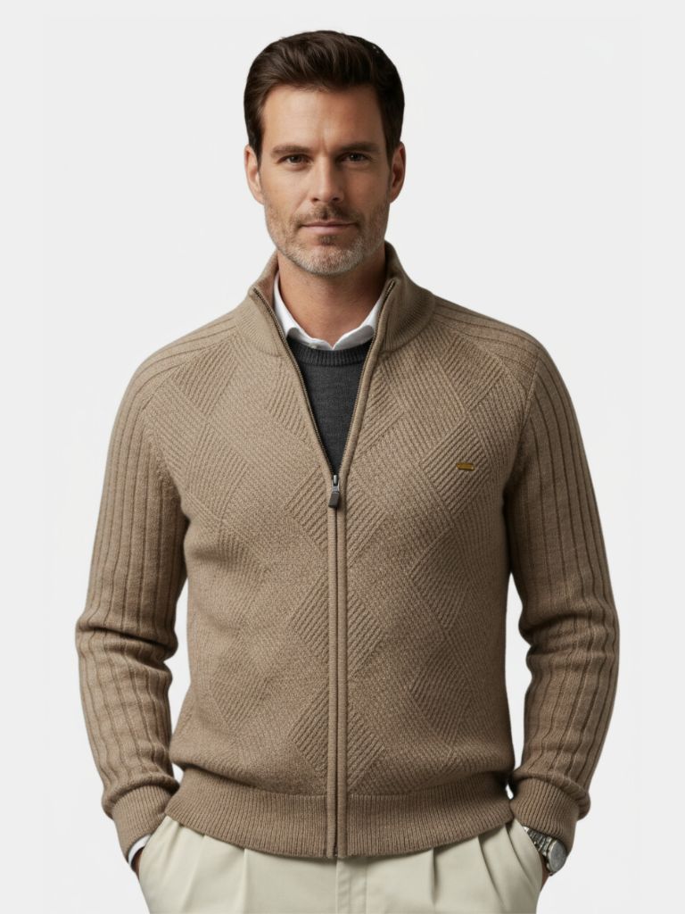 Cardigan Maglione Jacquard con Zip - Roma Essenza