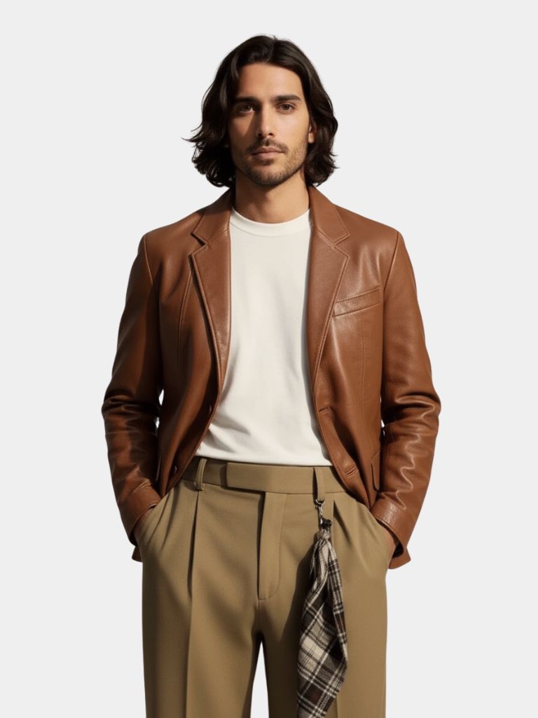 Giacca in Pelle Caramello Bold - Roma Essenza