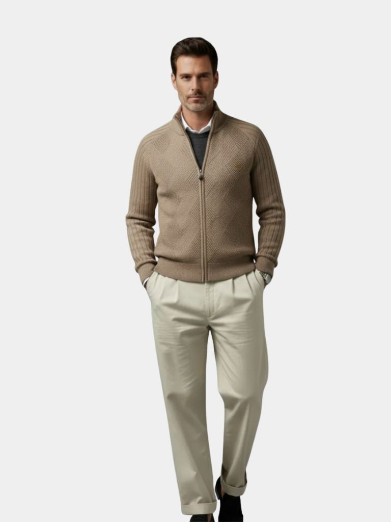 Cardigan Maglione Jacquard con Zip - Roma Essenza